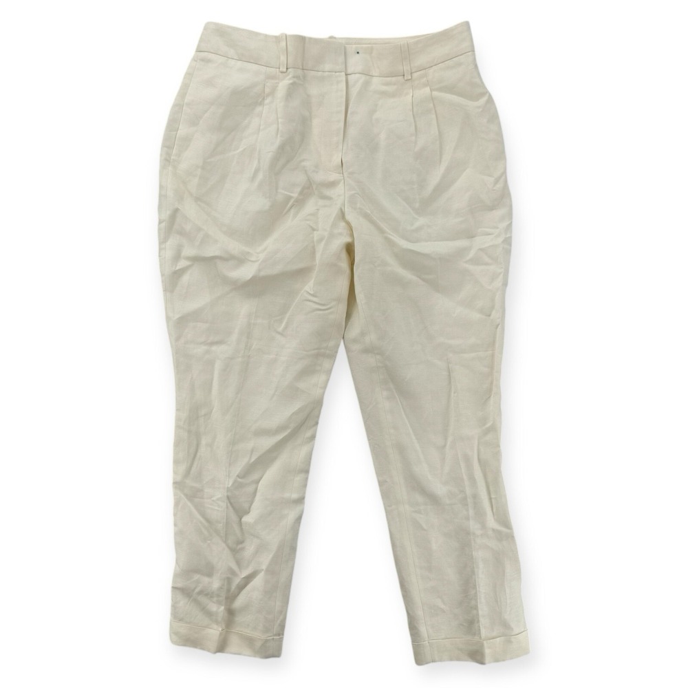 Calvin Klein Womens 14 Petite White Linen Blend Cropped Tapered Pants NWT